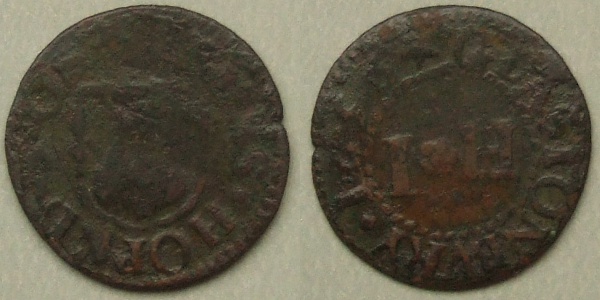 Glastonbury, James Hopkins 1656 farthing, rev. I H